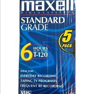 Maxell Standard Grade 5PK VHS Video Cassettes 6 HoursT-120 Sealed